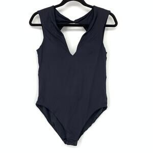 Seafolly Collective V Neck One Piece Swimsuit Black Womens US Size 10 Cut Out